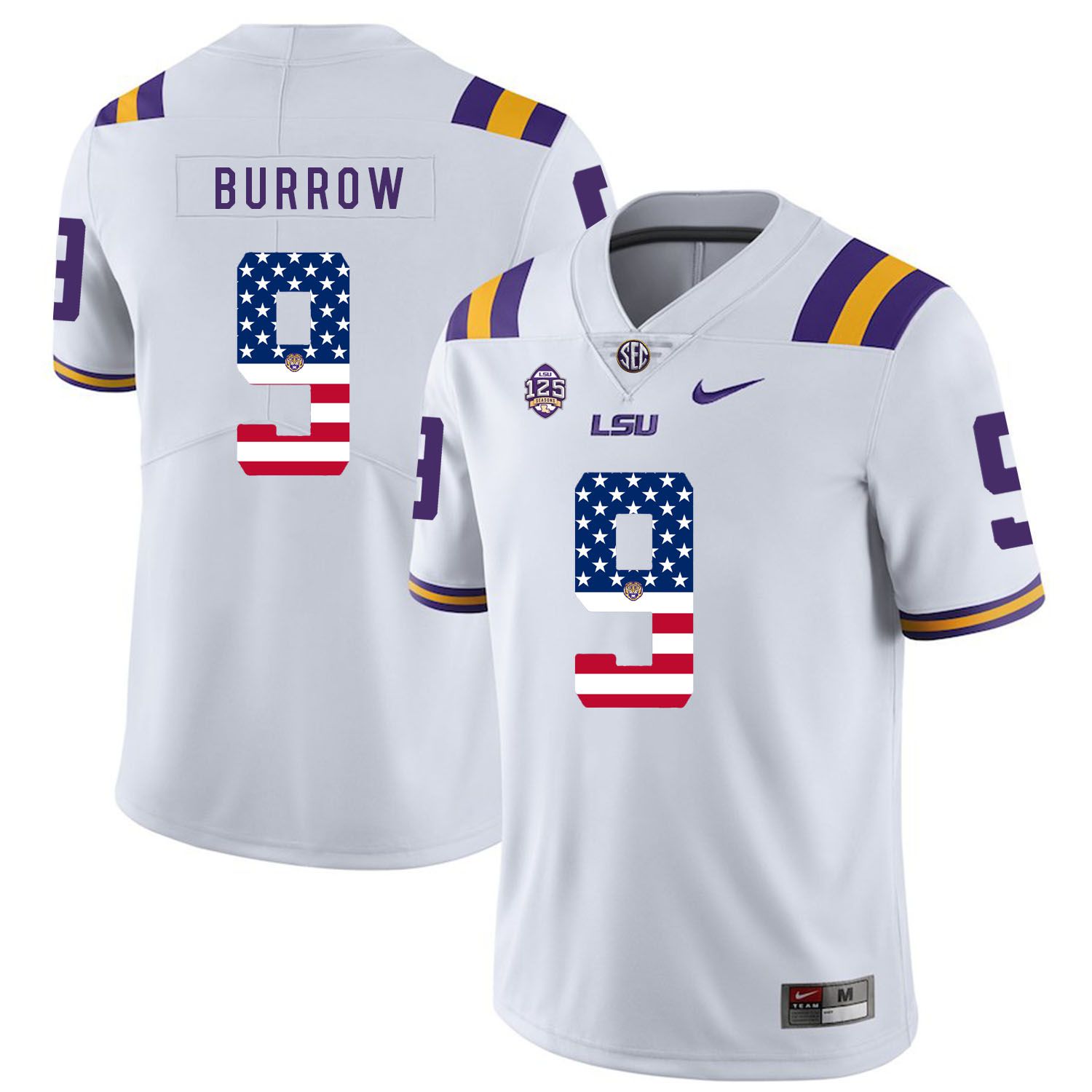 Men LSU Tigers 9 Burrow White Flag Customized NCAA Jerseys